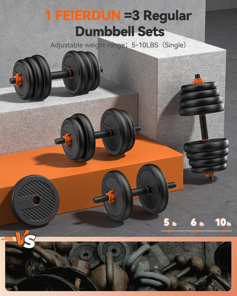FEIERDUN 5-In-1 Adjustable Dumbbell Set 20/30/40/70/90LB – Convertible Free Weights to Barbell, Kettlebells, Push-Up Stand & Plates – Home Gym Equipment for Men & Women