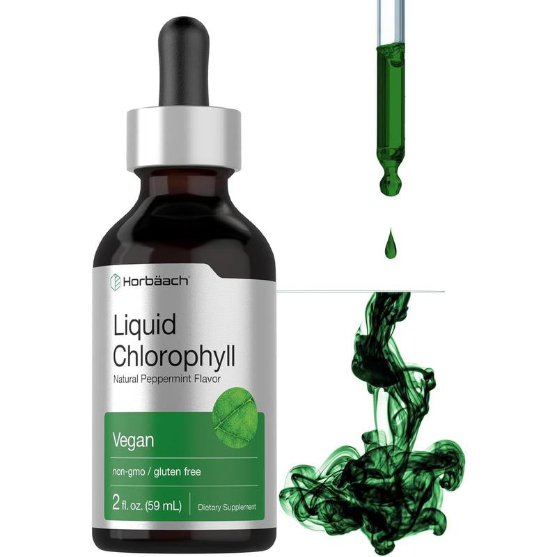 Horbäach Liquid Chlorophyll Drops - 2 Oz | Vegan, Non-GMO, Gluten-Free | Refreshing Natural Peppermint Flavor