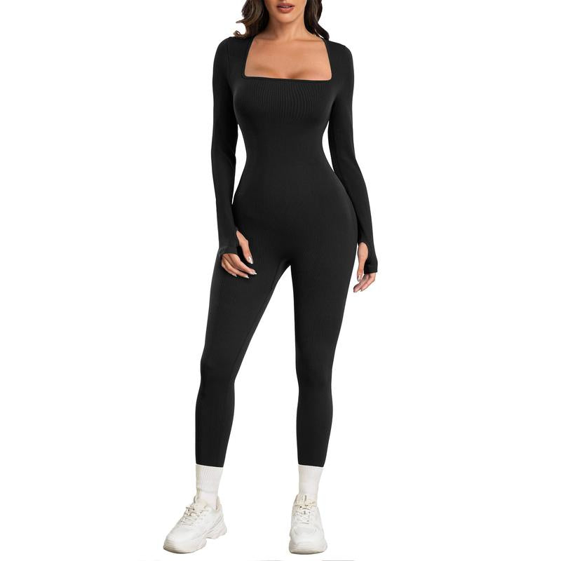 Elevate Your Workout: Sese Code Women's Long Sleeve Ribbed Yoga Jumpsuit for Ultimate Comfort and Style