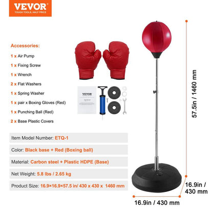 VEVOR Adjustable Boxing Speed Trainer - Free Standing Punching Bag Set with Gloves for Home Gym Workouts