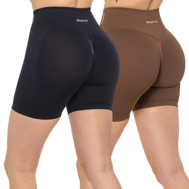 SHAFITS Women'S 2-Piece Seamless High Waisted Scrunch Shorts 4.5" Tummy Control & Moisture-Wicking Breathable Gym Yoga Shorts Flexible Athletic Wear