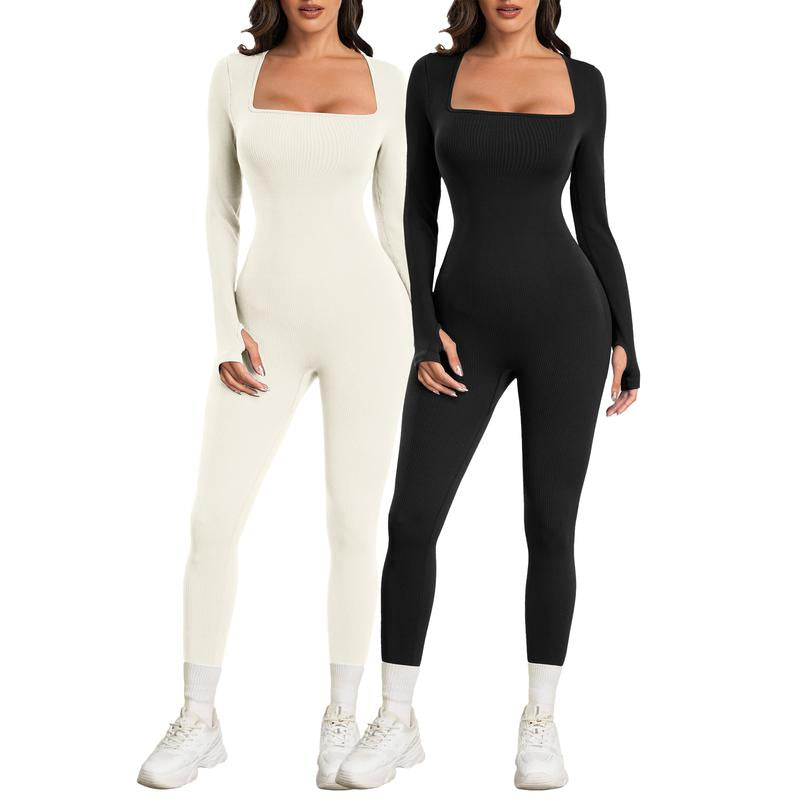 Elevate Your Workout: Sese Code Women's Long Sleeve Ribbed Yoga Jumpsuit for Ultimate Comfort and Style